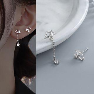 Heart Rhinestone Asymmetrical Earring 1 Pair - Silver - One Size