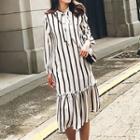 Long-sleeve Striped Chiffon Midi Dress