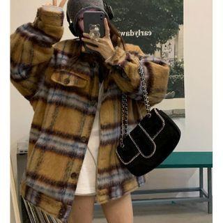 Plaid Button-up Jacket Plaid - Khaki - One Size