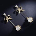 Bow Faux Pearl Drop Earring 1 Pair - Silver Stud - Gold - One Size