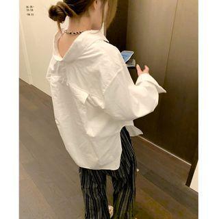 Long-sleeve Plain Loose-fit Shirt / Striped Loose-fit Pants (various Designs)