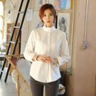 Frill-neck Cotton Blouse