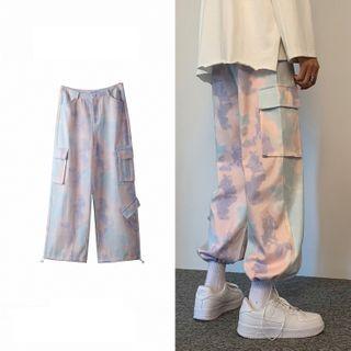 Tie-dye Print Drawstring-cuff Cargo Pants