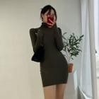 Turtle-neck Thumbhole Minidress
