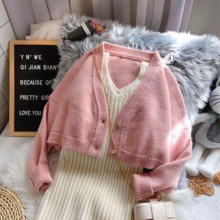 Set: Sleeveless Ribbed Knit Dress + Cardigan