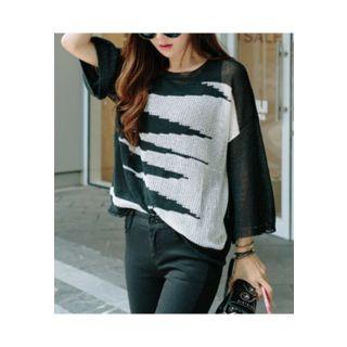 Color-block Sheer Knit Top