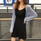 V-neck Spaghetti Strap Dress / Drawstring Button Jacket