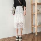 Plain Lace High-waist Midi Skirt