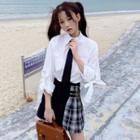 Mini Pleated Skirt / Long-sleeve Shirt With Tie