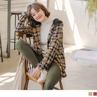 Fleece-lined Hood Plaid Shirt