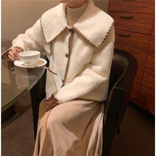 Embroidered Trim Buttoned Jacket / Midi A-line Skirt