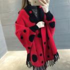 Dotted Fringed Knit Cape