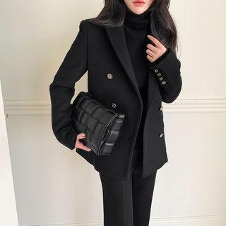 Double-breasted Woolen Blazer Black - One Size