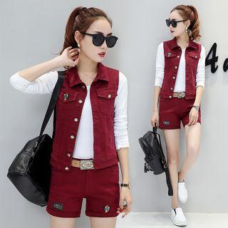 Set: Denim Vest + T-shirt + Shorts