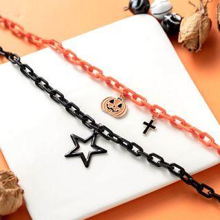 Halloween Pumpkin & Star Pendant Layered Necklace 1 Pc - Halloween Pumpkin & Star Pendant Layered Necklace - One Size