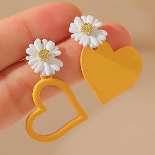 Flower Heart Sterling Silver Drop Earring