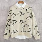 Mock Two-piece Dog Print Sweater