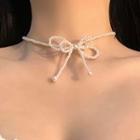Faux Pearl Bow Necklace 0504a - Bow - One Size