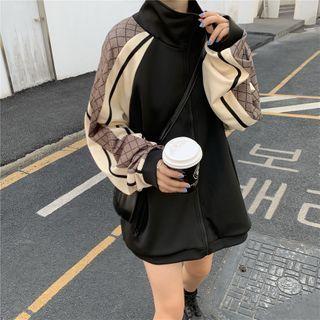 Long-sleeve Color Block Sweatshirt Black - One Size