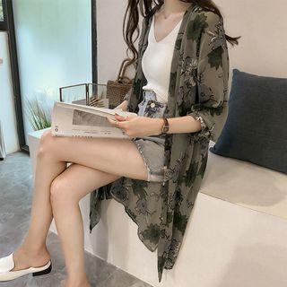 Long Floral Print Light Jacket