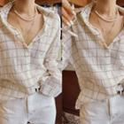 Drop-shoulder Checked Shirt Cream - One Size