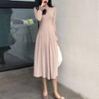 Long-sleeved Pleated Sweater Dress