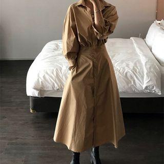 Ruched Maxi A-line Shirtdress