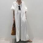 Elbow-sleeve Maxi A-line Dress White - One Size