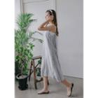 Spaghetti-strap Pattern Midi Dress With Scarf
