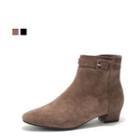 Genuine Suede Buckled Ankle Boots