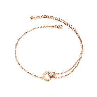 Simple Plated Rose Gold Roman Numeral Geometric Double Round Cubic Zirconia 316l Stainless Steel Anklet Rose Gold - One Size