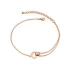Simple Plated Rose Gold Roman Numeral Geometric Double Round Cubic Zirconia 316l Stainless Steel Anklet Rose Gold - One Size