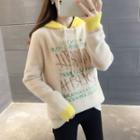 Hooded Lettering Color Block Sweater