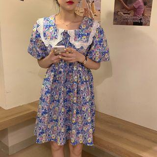 Sailor Collar Floral Print Dress Floral - One Size