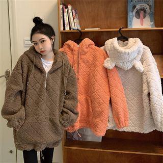 Plain Hooded Faux Shearling Zip Top