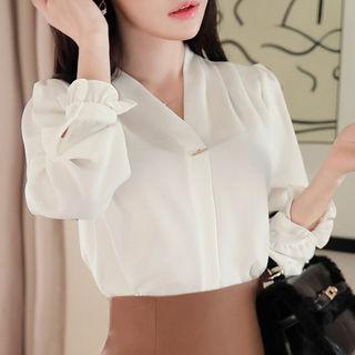 Metal-trim Frill-cuff Top