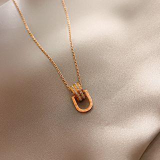 Rhinestone Alloy Pendant Necklace Gold - One Size