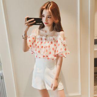 Short-sleeve Cold Shoulder Dotted Top