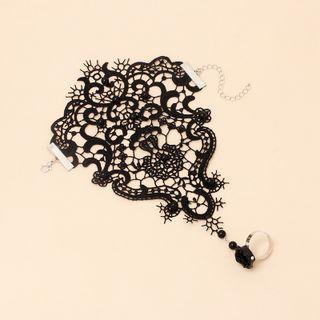 Rhinestone Lace Choker 1 Pc - Black - One Size
