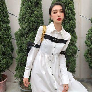 Irregular Color-block Long-sleeve Shirtdress