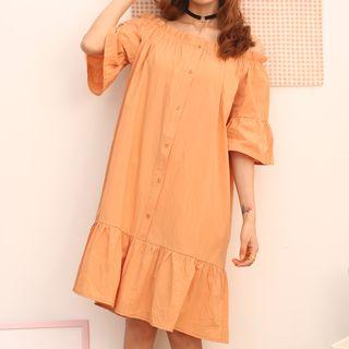 Off-shoulder Short-sleeve Linen Cotton Dress