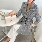 Double-breasted Plaid Trench Jacket With Belt Black - One Size