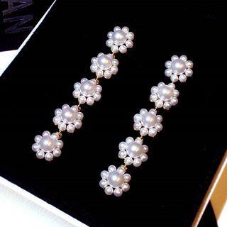 Flower Faux Pearl Dangle Earring 1 Pair - White & Gold - One Size