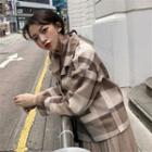 Plaid Button Jacket / High Waist A-line Knit Skirt