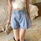 High-waist Washed Pleated Wide Leg Shorts