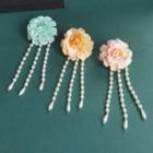 Set Of 2: Flower Faux Pearl Fringed Hair Clip