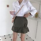 Frill Trim Blouse / Mini A-line Skirt