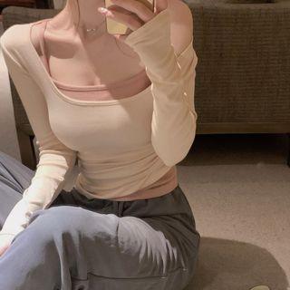 Long-sleeve Fitted Top / Camisole Top / Wide Leg Pants