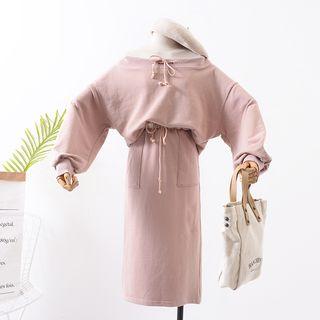 Set: Plain Long-sleeve Loose-fit Top + Skirt