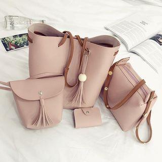 Set: Faux-leather Tote Bag + Shoulder Bag + Pouch + Coin Purse